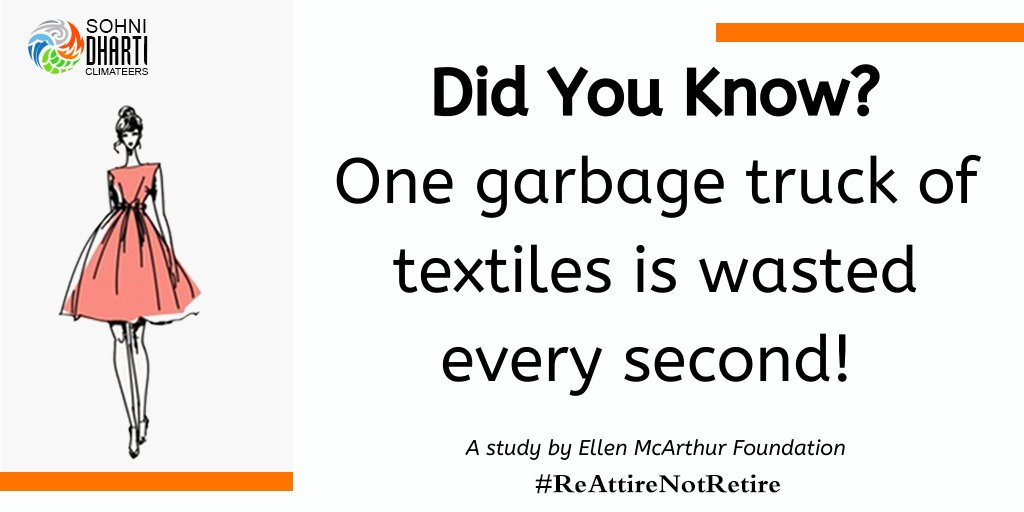SohniDharti2018's tweet photo. Since 2012, there has been a 10% increase in the amount of clothing purchased in the UK alone. Take part in #ReAttireNotRetire by #rewearing your clothes and stop buying new clothes for 1 month. #sohnidharticlimateers #capsulewardrobe #30wearschallenge #30wears #haulternative https://t.co/AoRsE5IqXQ
