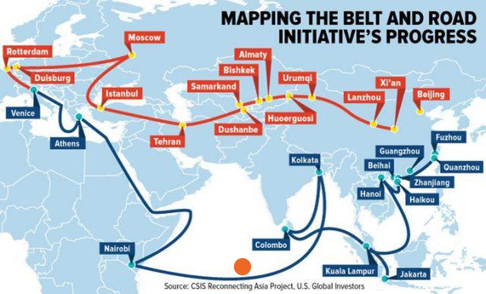 Essential to this strategy is the "String of Pearls":An unbroken chain of dual-use ports (commercial and military) running along the entire Indian Ocean rim, connecting the South China Sea region all the way to the Mediterranean Sea.Diego Garcia is the orange dot.10/