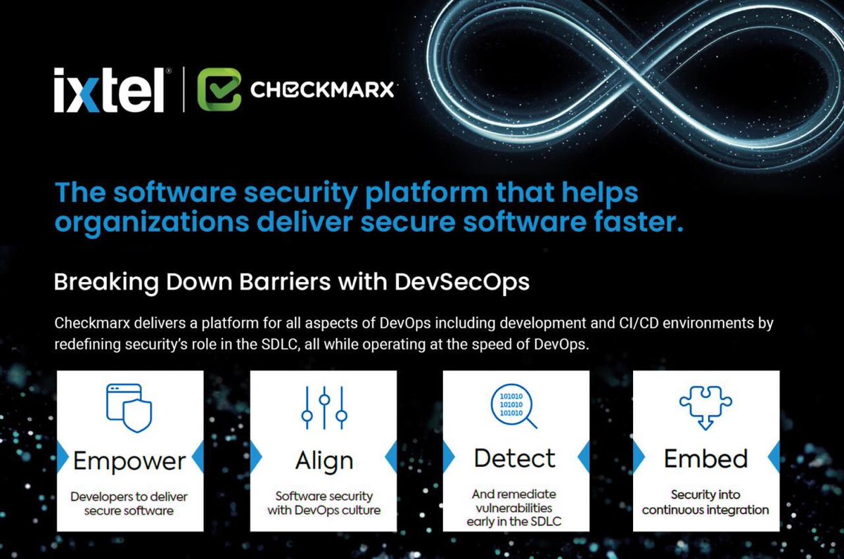 ixtelme's tweet image. @ixtelme is presenting @Checkmarx #DevSecOps - A Faster, Less Bumpy Route.
Find the quickest path to achieving a #securesoftwaredevelopment
lifecycle (SDLC) by learning which of our AppSec solutions best fits
your organization’s security goals.
#cybersecurity