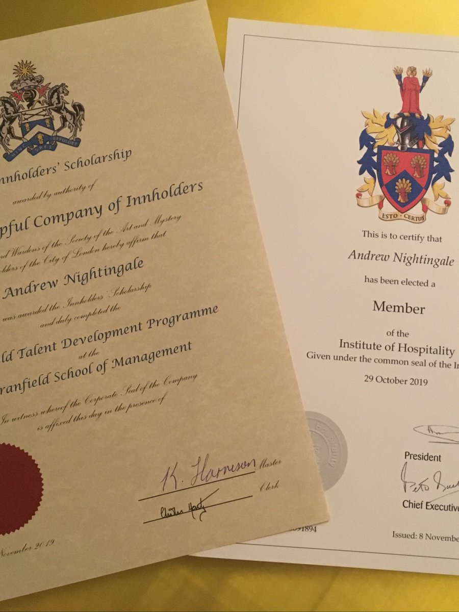 Great way to end the week, holding these. Looking forward to putting the learning into practice! <a href="/StJulianScholar/">St Julian Scholar</a> <a href="/MasterInnH/">Master Innholders</a> <a href="/CranfieldUni/">Cranfield University</a> <a href="/IoH_Online/">Institute of Hospitality</a> #Hospitality