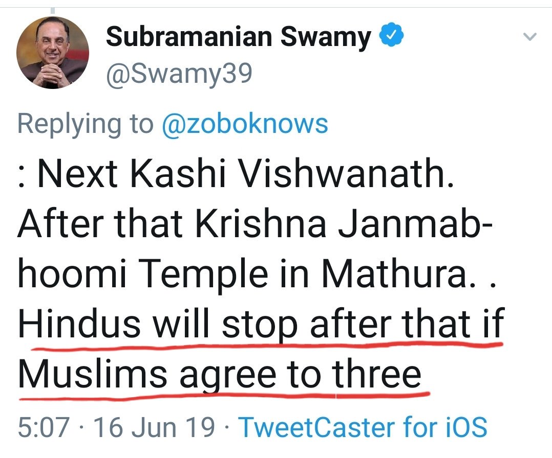 This man, Swamy time and again makes tall, contentious, impractical if not impossible claims to ingratiate himself with his supporters..Another reason is to establish himself as a bigger Hindutva icon than PM  @narendramodi .He claims that Kashi and Mathura can be restored+1/23