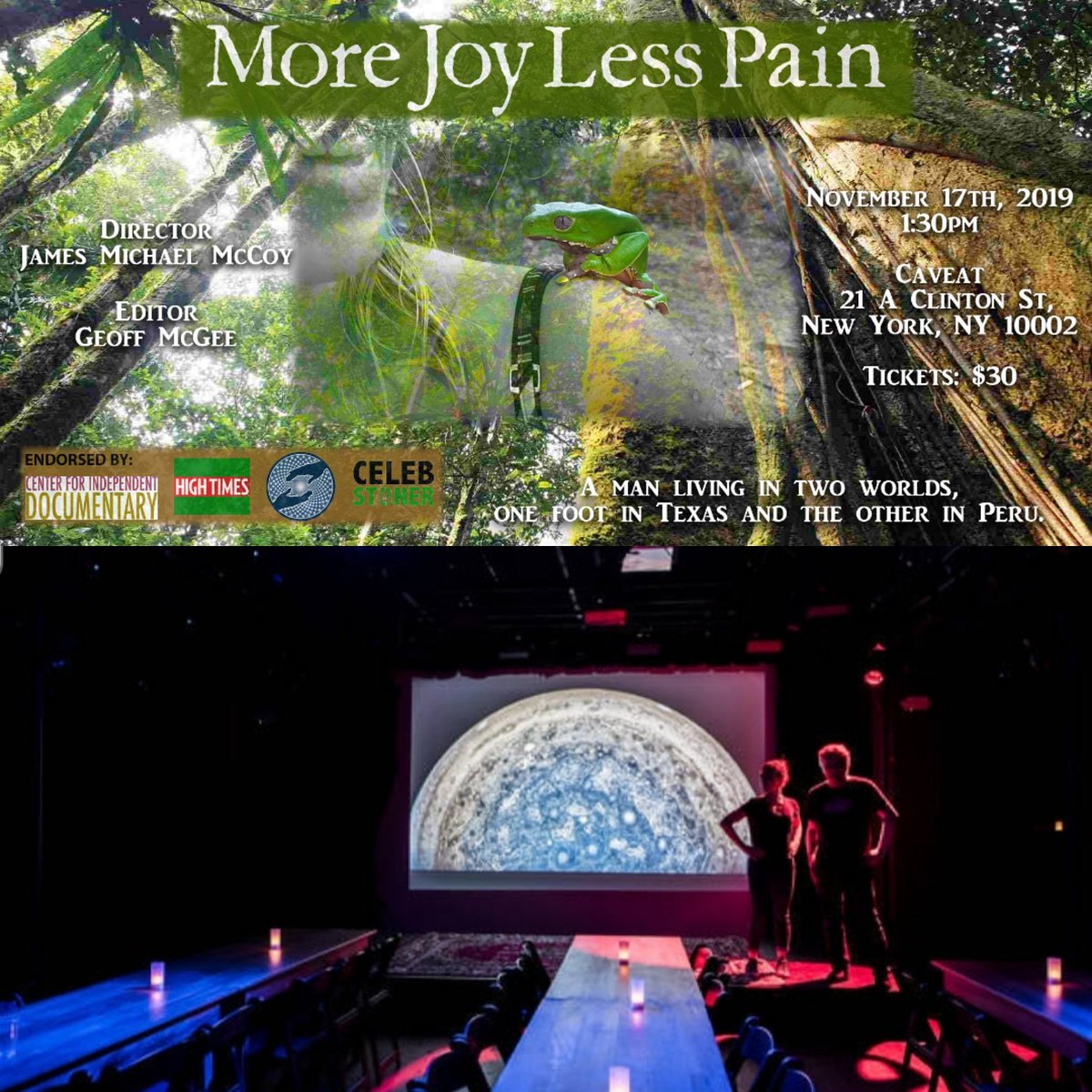 NYC screening today st 2 PM @caveatnyc 

eventbrite.com/e/more-joy-les…

#documentary #psychedelics #ayahuasca #sapo #matses #indigenouscultures #amazonjungle #southamerica #savetheamazon #rainforest #independentfilm #petergorman #nycscreening #newyorkfilm 
#terencemckenna