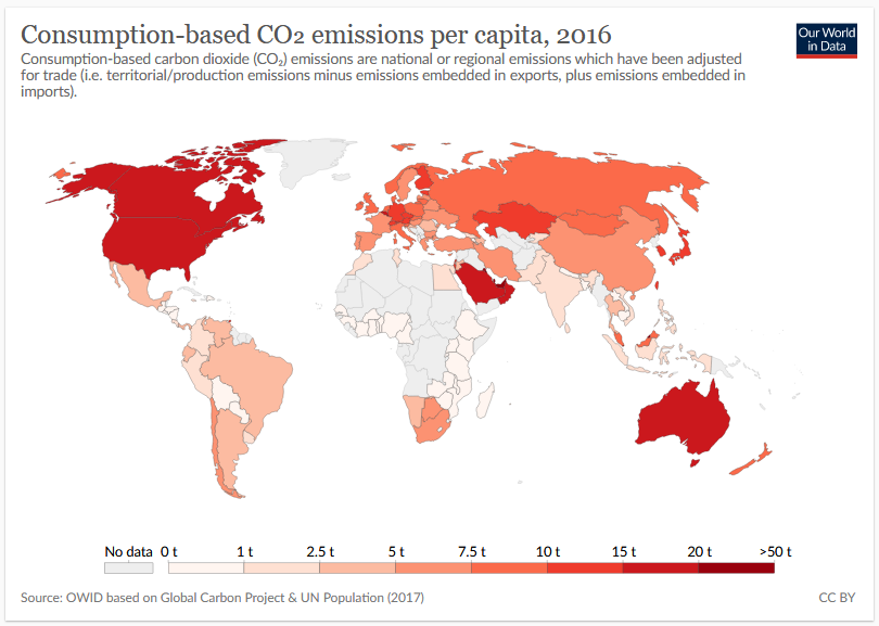 bardelotnzl's tweet photo. @MaxCRoser @OurWorldInData Consumption-based CO2 emissions per capita is clearly the most significative maps. It's the one that really makes the link between CO2 emissions and the way-of-life of countries. https://t.co/me988g07jQ