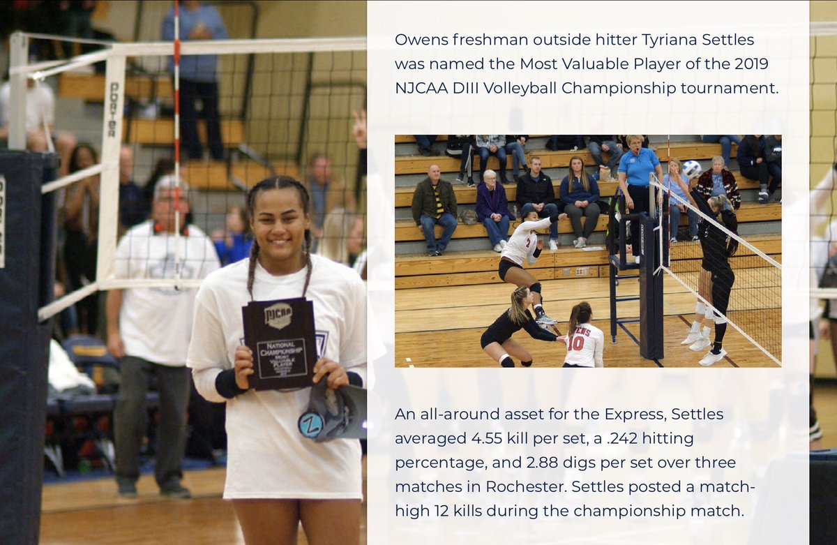 FostAthBoosters's tweet photo. Congrats to @Tyrianasettles &amp; the @OwensExpress VB team on their @NJCAA National Title. T was named tournament MVP! #FostoriaProud #back2back #KillinIt  @RedmenRundown @RedmenVB https://t.co/eO8cIQtd30