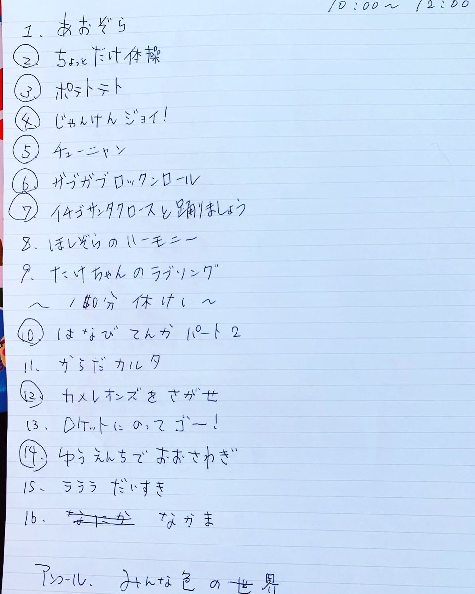 Uzivatel 高田さとし ロケットくれよん Na Twitteru 天然 今日のたかし 天然セットリスト なにか ロケッツ結成から15年間 1番歌ってる歌だぞ 笑 ロケットくれよん あそびうたセミナー ホントは なかま 書き間違い なにか セットリスト 天然 あそび