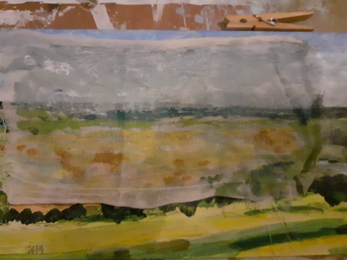 MaryBlueCreates's tweet photo. Experimenting with colour sketches on muslin using salt, ink, acrylic and graphite- new ways of seeing the landscape. Layers of perception. Intended for large scale painting. #FreelandsFoundation #Kurtjacksonfoundation #artexperiments #SimonCalley #HowardHodgkin #MOMA https://t.co/MRFF91ywIa