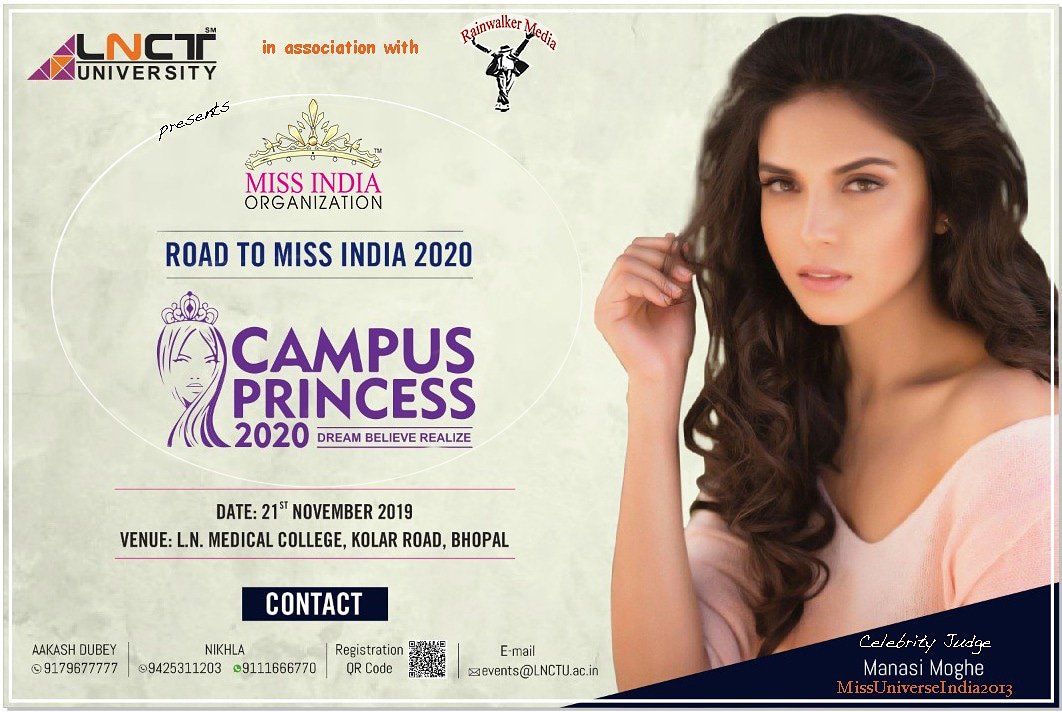 Miss India (@feminamissindia) on Twitter photo Are you ready Bhopal?😍
Campus Princess 2020 auditions will be held in LNCTU, Bhopal. The auditions will be judged by Miss Universe India 2013 <a href="/manumoghe/">Manasi Moghe</a>. Mark your calendars see you on the 21st of November.
#CampusPrincess2020 #RoadtoMissIndia2020 Are you ready Bhopal?😍
Campus Princess 2020 auditions will be held in LNCTU, Bhopal. The auditions will be judged by Miss Universe India 2013 <a href="/manumoghe/">Manasi Moghe</a>. Mark your calendars see you on the 21st of November.
#CampusPrincess2020 #RoadtoMissIndia2020