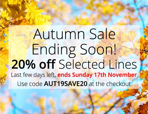 🍂  Autumn Sale - 20% off selected lines ending this Sunday! 🍂 - eepurl.com/gJ2HTz