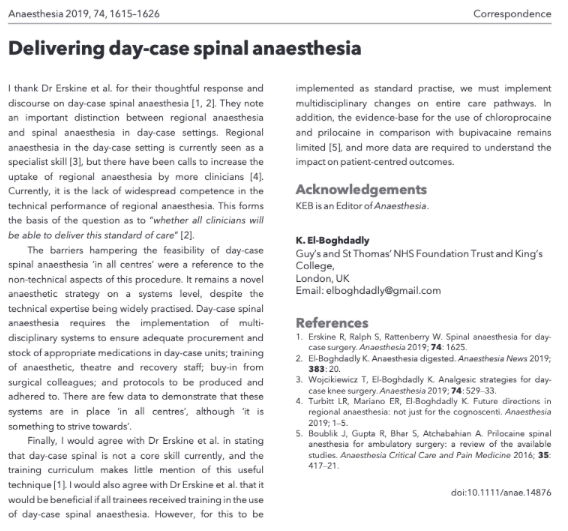 🔐Delivering day‐case spinal anaesthesia.

"The barriers hampering the feasibility of day‐case spinal anaesthesia ‘in all centres’ were a reference to the non‐technical aspects of this procedure."

🔗onlinelibrary.wiley.com/doi/10.1111/an…