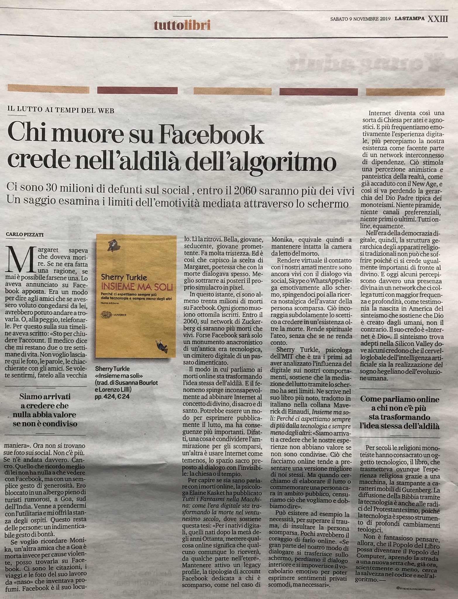 Gaetano Di Tondo Chi Muore Su Facebook Crede Nell Aldila Dell Algoritmo Entro Il 60 I Defunti Supereranno I Vivi Via Lastampa Lastampatech Tuttolibri T Co Erqp62xtyz