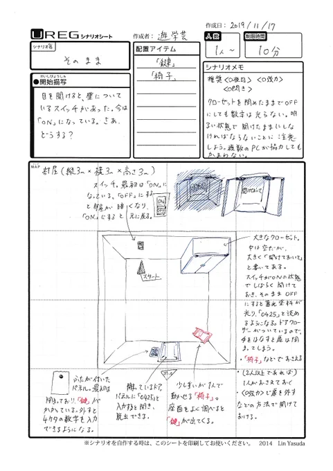 【#1日1アレグ 25日目 】 目を開けると、壁についているスイッチがあった。今は「ON」になっている。さあ、どうする?  【#脱出ゲーム】 #ゲムマ2019秋 #ゲムマ #ゲームマーケット #UREG #装いの魔王城 #TRPG 