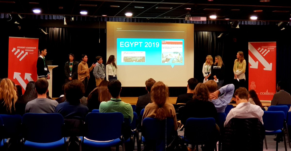 NcbisSecondary's tweet photo. Our Head Boy and Head Girl finished the @COBIS #studentleadershipweekend today with wonderful presentations about "Thinking Globally, Acting Locally". It has been a great weekend, but we must now return to Cairo, with our certificates of course. https://t.co/3YPdAMo2cH