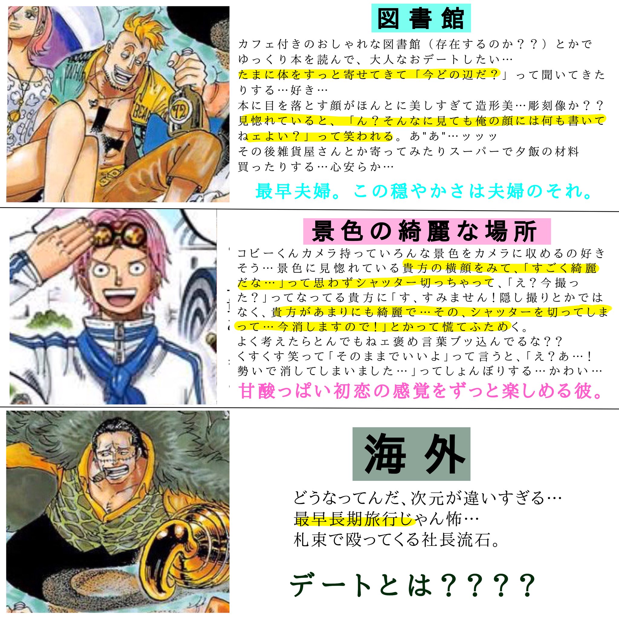 夢沼は深いとまと ワンピ男子とデートするなら どこに行くか 夢女子が妄想してみました T Co Iffyfolv3n Twitter