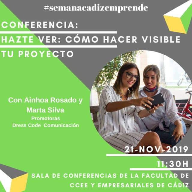 DressCodeCom's tweet image. ➡️Conferencia Hazte ver: Cómo hacer visible tu proyecto por Dress Code Comunicación ✨ #semanacadizemprende 

📆 El próximo jueves 21 de noviembre a las 11.30h. 
📍 Facultad de CCEE y empresariales de Cádiz. 

Entrada GRATUITA
Inscripciones 👉 cutt.ly/ieHdFDV
#Cádiz