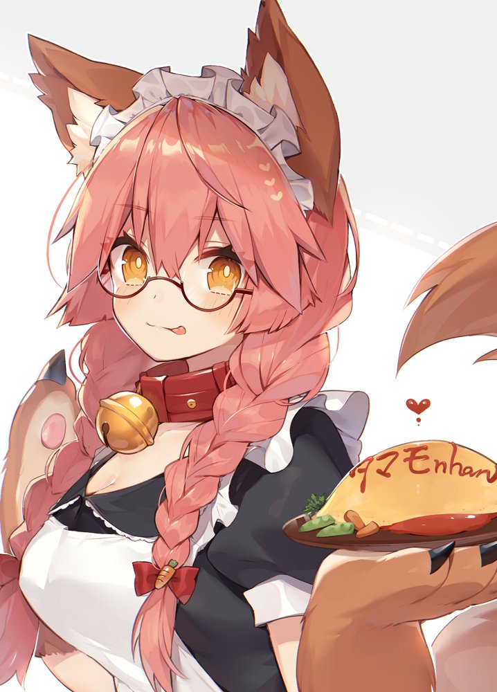 tamamo cat (fate) 1girl solo animal ears breasts tail pink hair glasses  illustration images