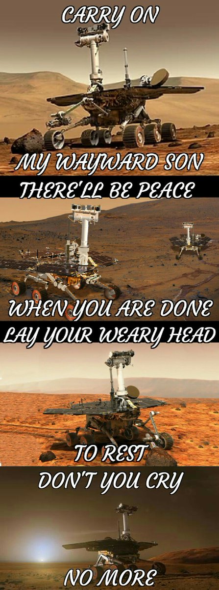logicalVulcan01's tweet image. I......honestly have no good explanation for this. But hearing that song while looking through Opportunity tributes (yet again. Why do I keep doing that when I know it'll make me cry?) made inspiration strike and then this happened.

#ThanksOppy
Thanks @NASA @MarsRovers