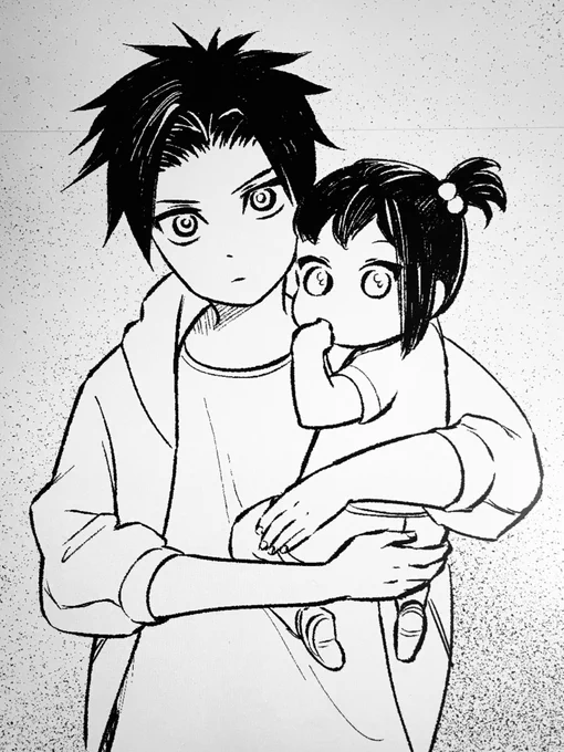 最新話も読んでくださった皆さまありがとうございます!
今回さらっと触れましたがギアの年齢がついに判明。22歳そしてカレンちゃんが12歳です。画像は10年前ですね。2巻収録のギアの初期設定では25歳の予定でした。本編始まってギアあんまりにもアホだった事とシャロ達とのバランスで3歳若返りました 