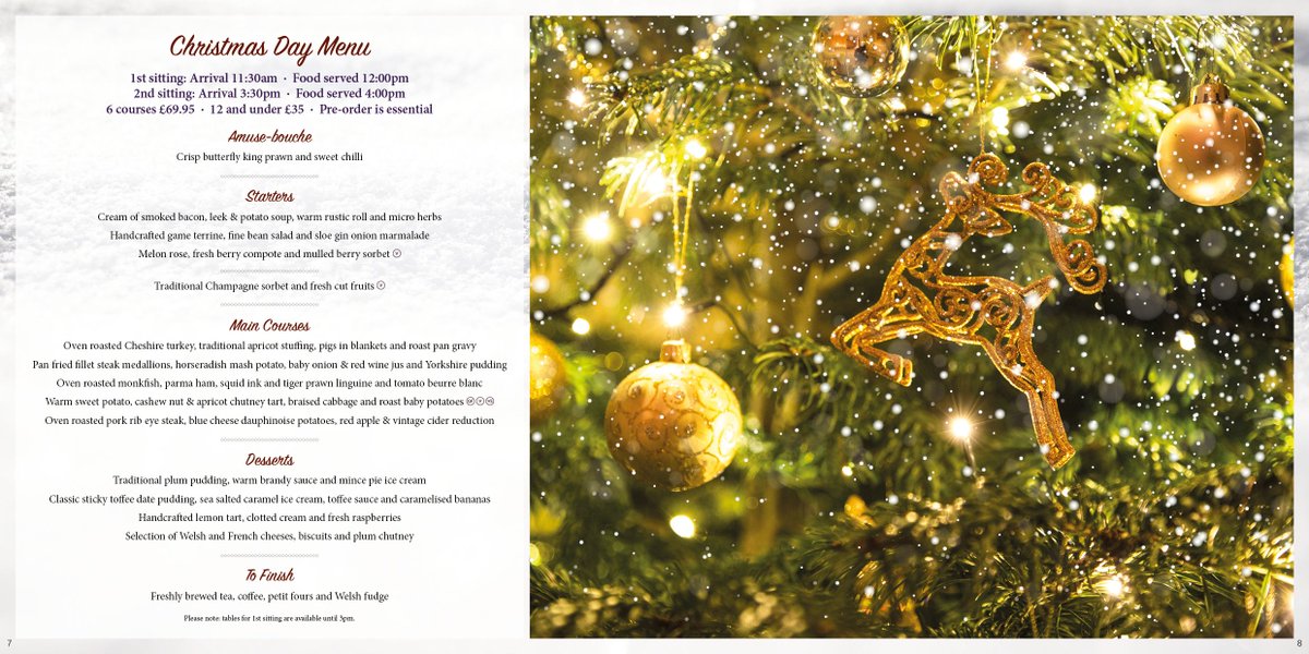 LyonsNantHall's tweet photo. Join us for the most special day of the year and enjoy a delicious 6 course Christmas Day lunch!🎄✨

6 courses £69.95 per adult and £35 per child (12 and under). Pre-order is essential. Please call to book on: 01745 886 766. https://t.co/yWqCPNxRnz