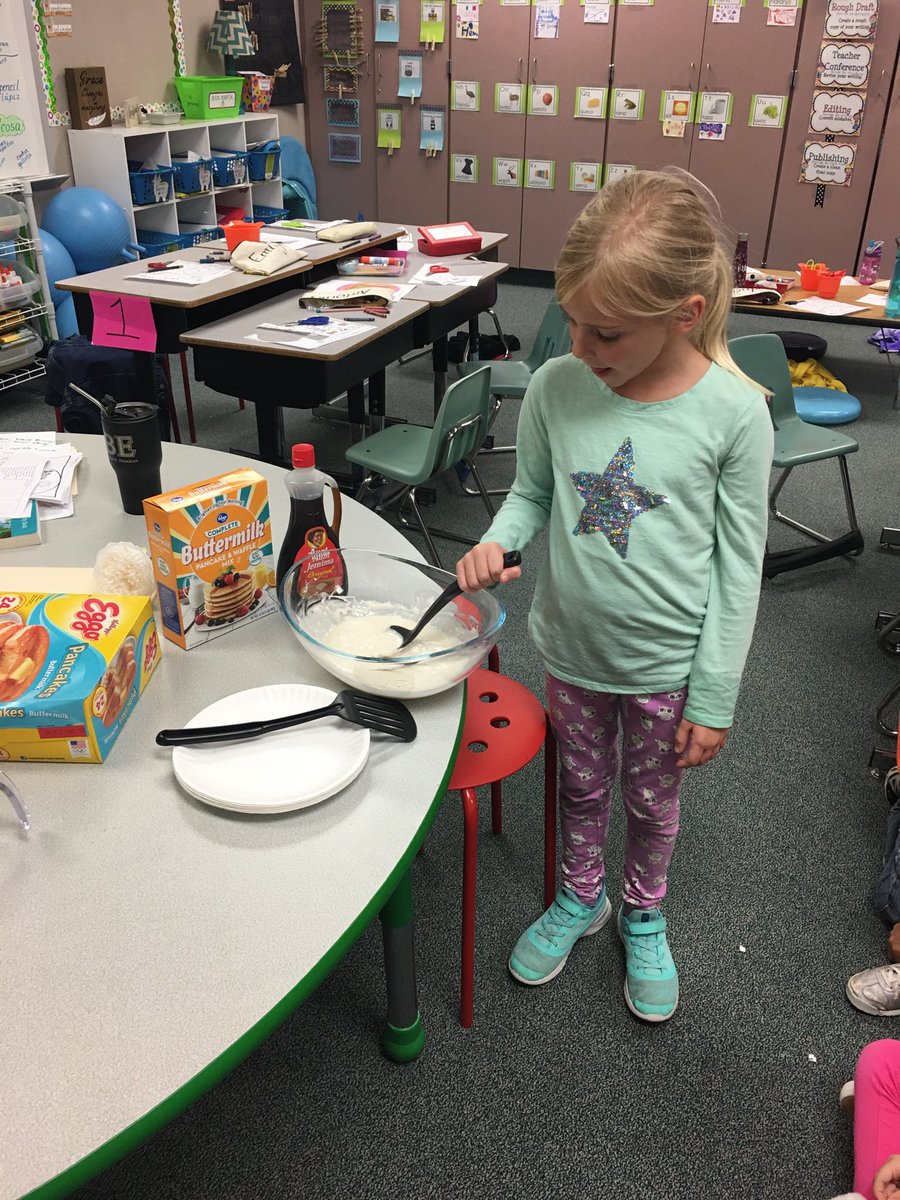 Making pancakes to learn about heat energy &amp; liquids &amp; solids. #ElmerPride