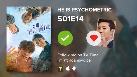 I've just watched episode S01E14 of He is Psychometric! #heispsychometric #tvtime https://tvtime.com/r/1dA2bย