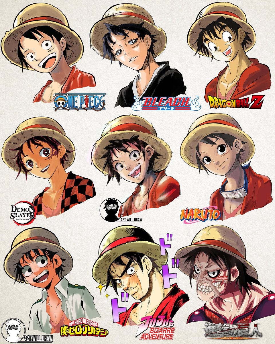 t Will Draw Just Made Luffy From Onepiece In 9 Famous Manga Styles On My Instagram