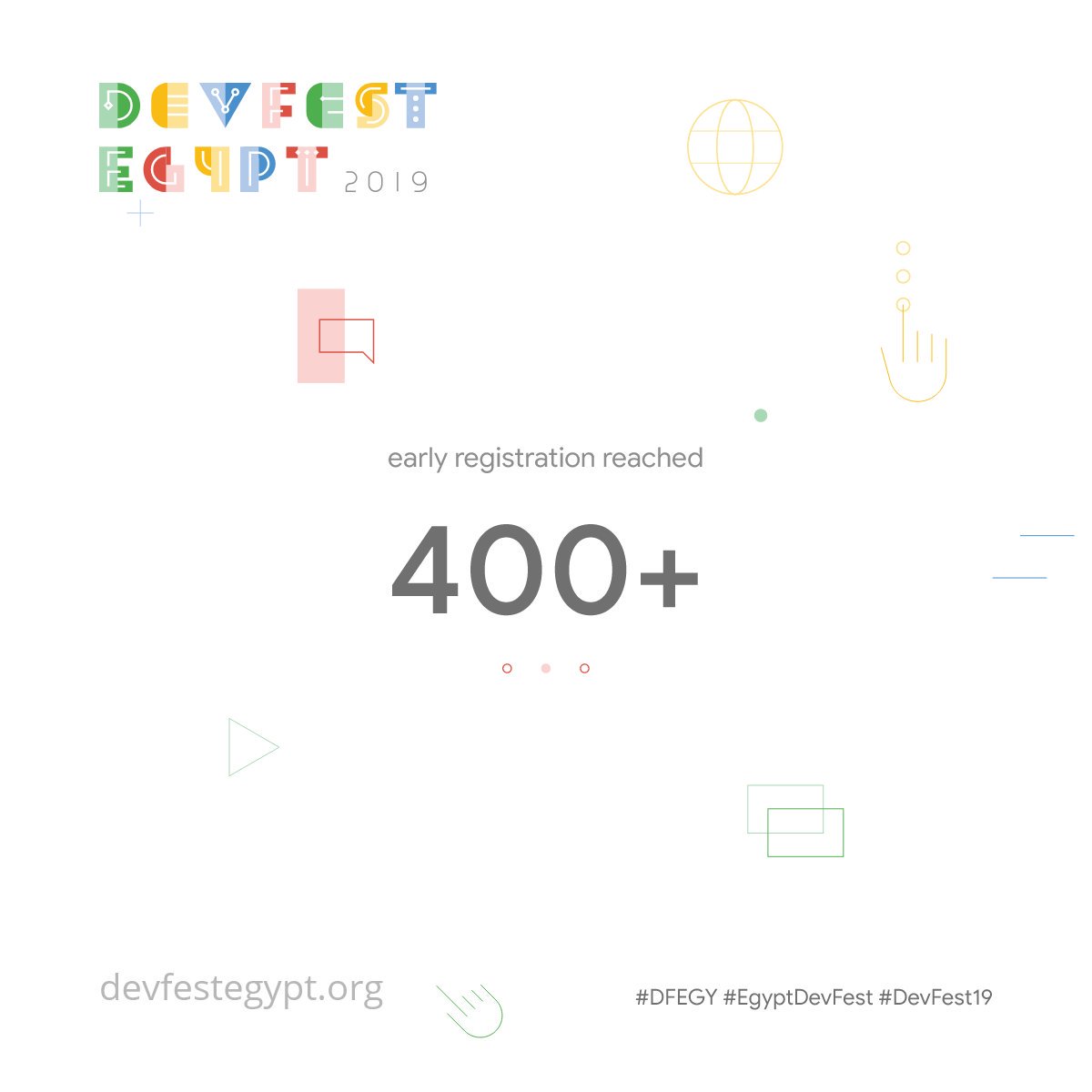 واو 😲أكتر من 400 شخص ملوا فورم التسجيل المبكر!
إلحق سجل قبل ما الفورم تقفل النهاردة 🏃🏽‍♂️

wow 😲 more than 400 people fill the early registration form already! 
Join them before the form closes tonight 🏃🏽‍♂️

لينك الفورم: devfestegypt.typeform.com/to/aNGzul

#DFEGY #DevFest19