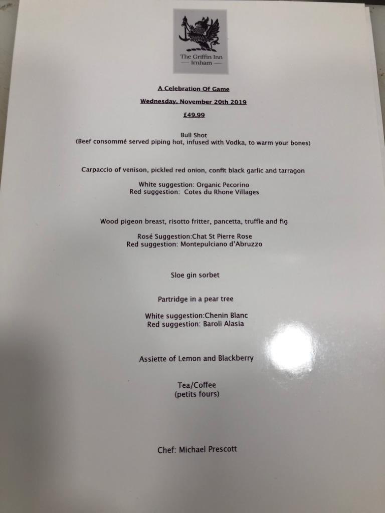 We’re looking forward to a busy week at the Griffin, we have our celebration of game 7 course tasting menu evening Wednesday (a few spaces remaining)then going into the launch of the Christmas party menu and our pub menu to run alongside our regular menus throughout December.