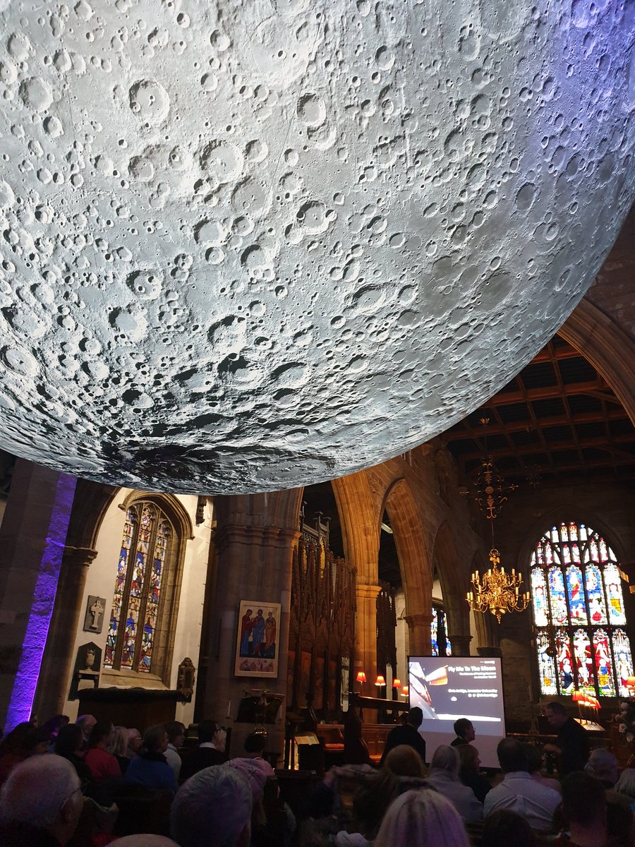 Looking forward to @LancUniPhysics @chrisarridge 'Fly me to the moon' talk underneath the @LancasterPriory moon! What a setting! #lovelancaster