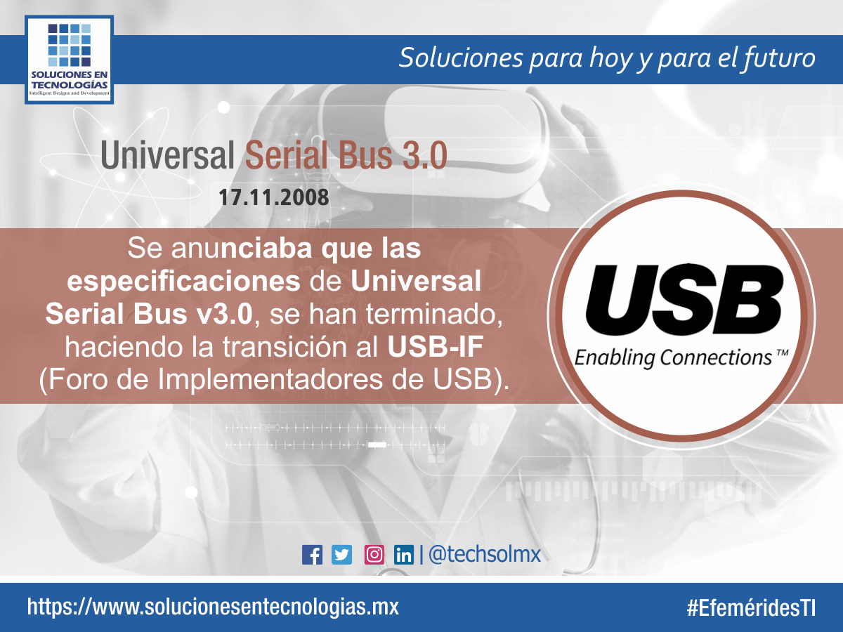 techsolmx's tweet photo. Un día como hoy (17/11/2008): Se anunciaba que las especificaciones de Universal Serial Bus versión 3.0, se habían terminado, haciendo la transición al Foro de Implementadores de USB (USB-IF). https://t.co/0CrC3wF3xY
#EfeméridesTI #UniversalSerialBus #USB #USBIF #Tecnologías #IT https://t.co/8dv3n6iIji