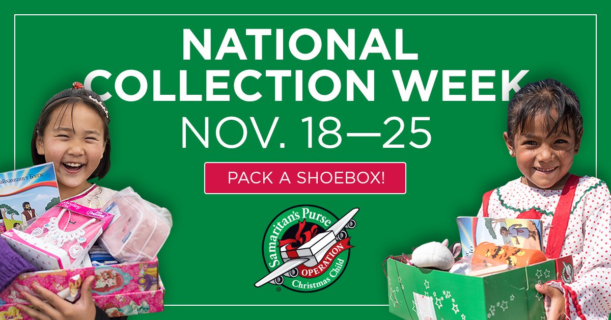 OCC_shoeboxes's tweet photo. We're kicking off National Collection Week TOMORROW! Join us over on Facebook each morning at 10 for daily prayer.

Still need shoebox gift suggestions, Follow Your Box labels, or info on drop-off locations? Find it all here: https://t.co/XrWQfNVzrs https://t.co/94HxZ4tSPu