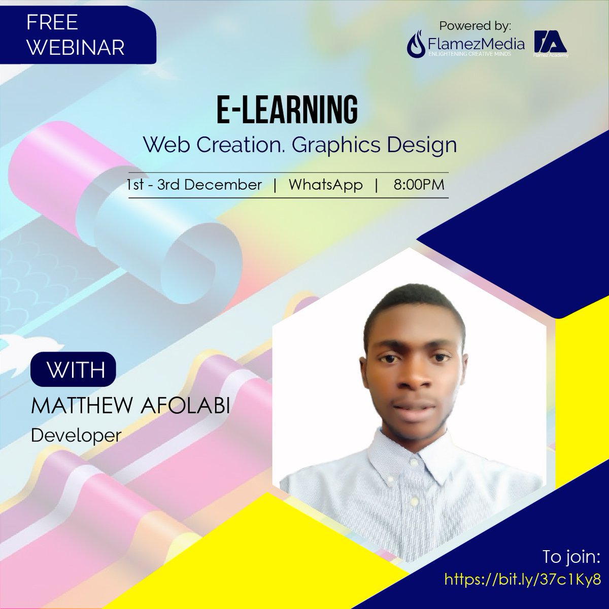 imatty_visuals's tweet image. An investment towards advancement

Join the three days free webinar where I will be teaching on the nitty gritty of Web creation &amp;amp; Graphics design. 

To Join bit.ly/37c1Ky8

#Matty
#Web_creation
#Graphics_design
#E-Learning

Kindly retweet!!!