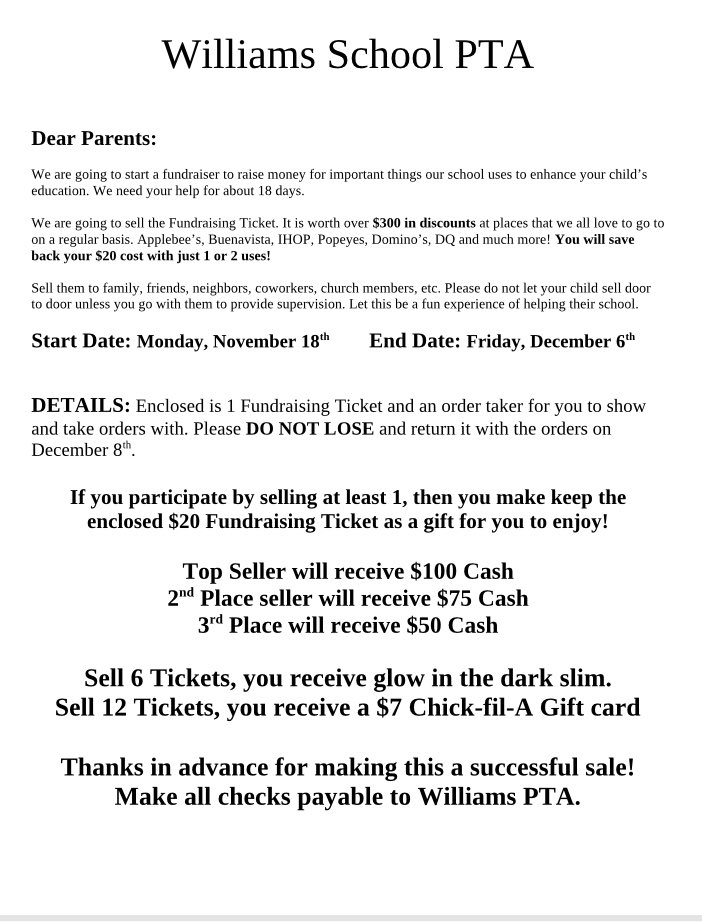 Williams PTA tweet media