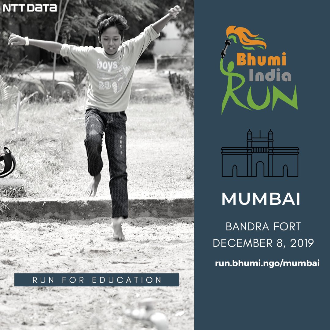 BhumiOrg's tweet photo. Hey #Mumbaikars
Bhumi invites you to take part in NTT Data Bhumi India Run - a motivation for personal health and a support for education of less-privileged children
December 8, 2019
Register at https://t.co/eA1ZsyzYRc
#BhumiIndiaRun #RuntoEducate #educationforall https://t.co/5Zaza7Sw18