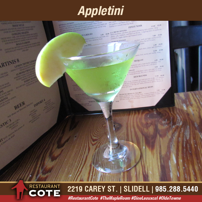 cotemapleroom's tweet photo. Appletini - Vodka and green apple liqueur.  8  #FoodPics #DineLocal #RestaurantCote #TheMapleRoom https://t.co/g1HV4v0Ogo