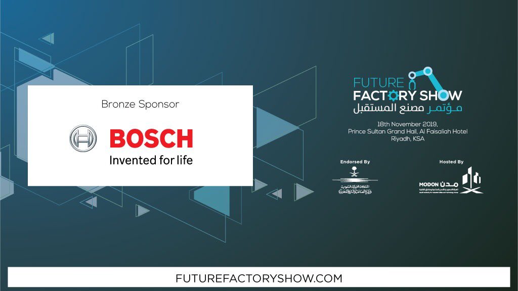 futurefactory19's tweet photo. Bronze Sponsor - @BoschGlobal at Future Factory Show. #ffs19 #futurefactoryshowksa https://t.co/NZtIMPUPO0