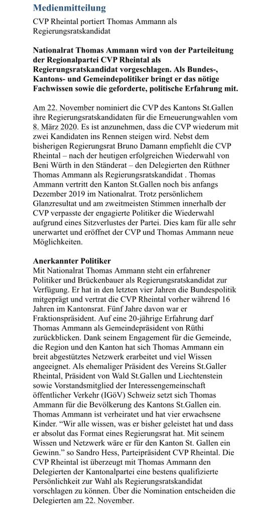 sandro_w_hess's tweet photo. Für die kommenden Regierungsratswahlen im Kanton #StGallen nominiert die CVP #Rheintal @th_ammann. 
@20min @OstschweizamSon https://t.co/EgYpStj8Dt