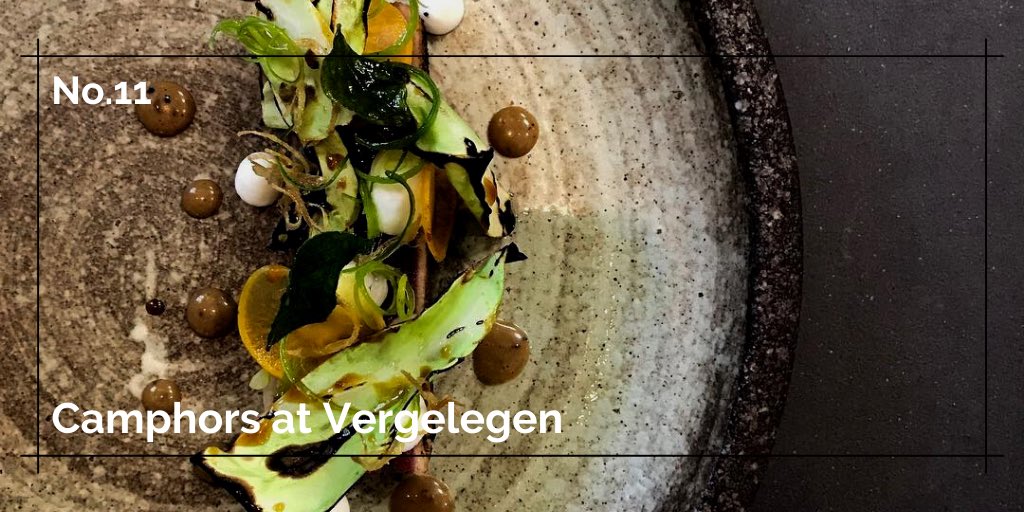 No.11 at Eat Out <a href="/MercedesBenz_SA/">Mercedes-Benz South Africa</a> Restaurant Awards is Camphors at Vergelegen, run by head chef Michael Cooke. The restaurant was the 2017 winner of the Eat Out Woolworths Sustainability Award. Congratulations @VergelegenWines <a href="/FineDiningLover/">Fine Dining Lovers</a> #EatOutAwards