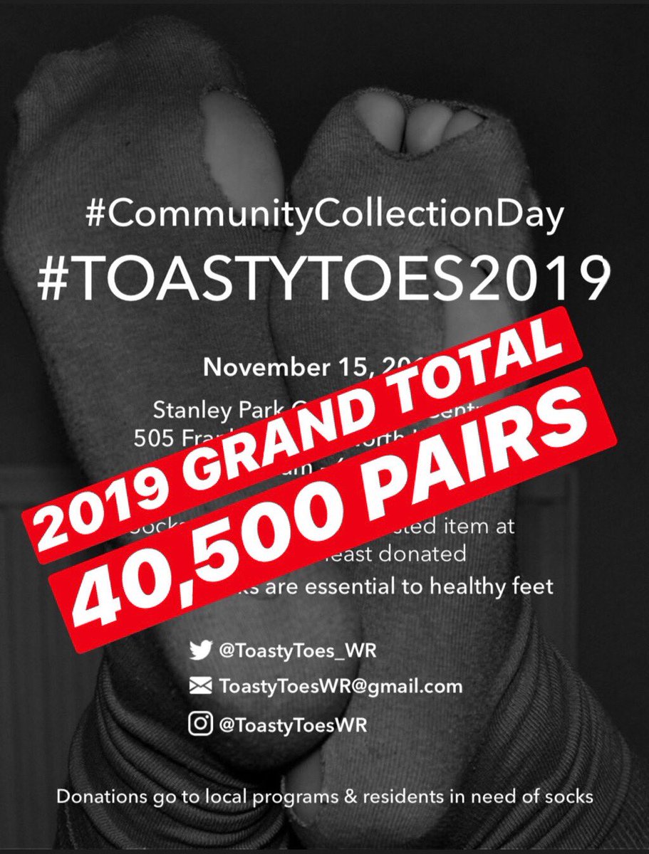 It’s a wrap! Thanks to everyone who hosted collections &amp; donated socks. Please check out all the exciting details here...instagram.com/p/B4-OJYbAU7i/…
#ToastyToes2019
#communitybuilder 
#domoregood 
#kindnessmatters