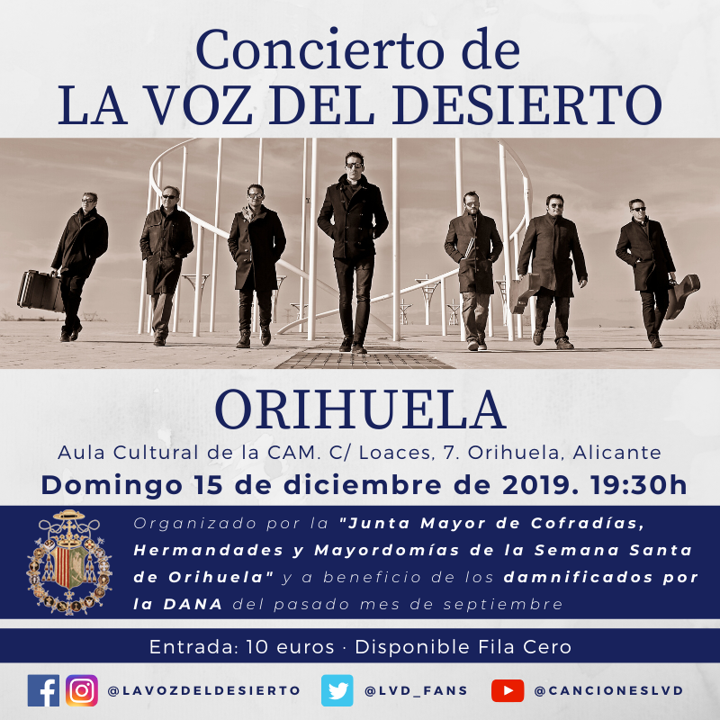 🎶🎸 El domingo 15 de diciembre daremos un concierto en Orihuela (Alicante) a beneficio de los damnificados por la DANA del pasado mes de septiembre. ➡️ Más información en la Junta Mayor de Cofradías, Hermandades y Mayordomías de la Semana Santa de Orihuela