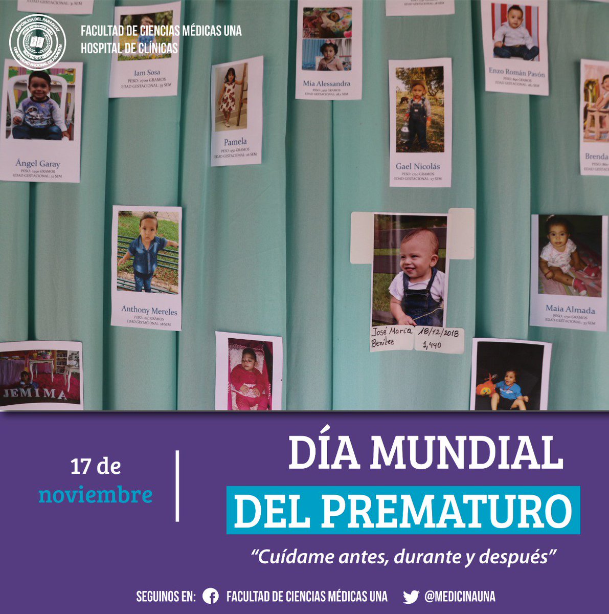 MedicinaUNA's tweet photo. 📌 17 de Noviembre: “Día Mundial del Niño Prematuro” 💜
 Con el lema “Cuídame Antes, Durante y Después”, se busca crear conciencia de la importancia en prevenir la Prematurez mediante un control prenatal adecuado, y en ese caso, asegurar los cuidados posteriores de seguimiento. https://t.co/2zOXTaST0g