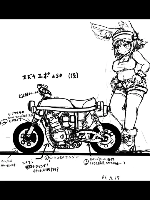 ミニバイク組みたくて妄想カスタム描いてた 