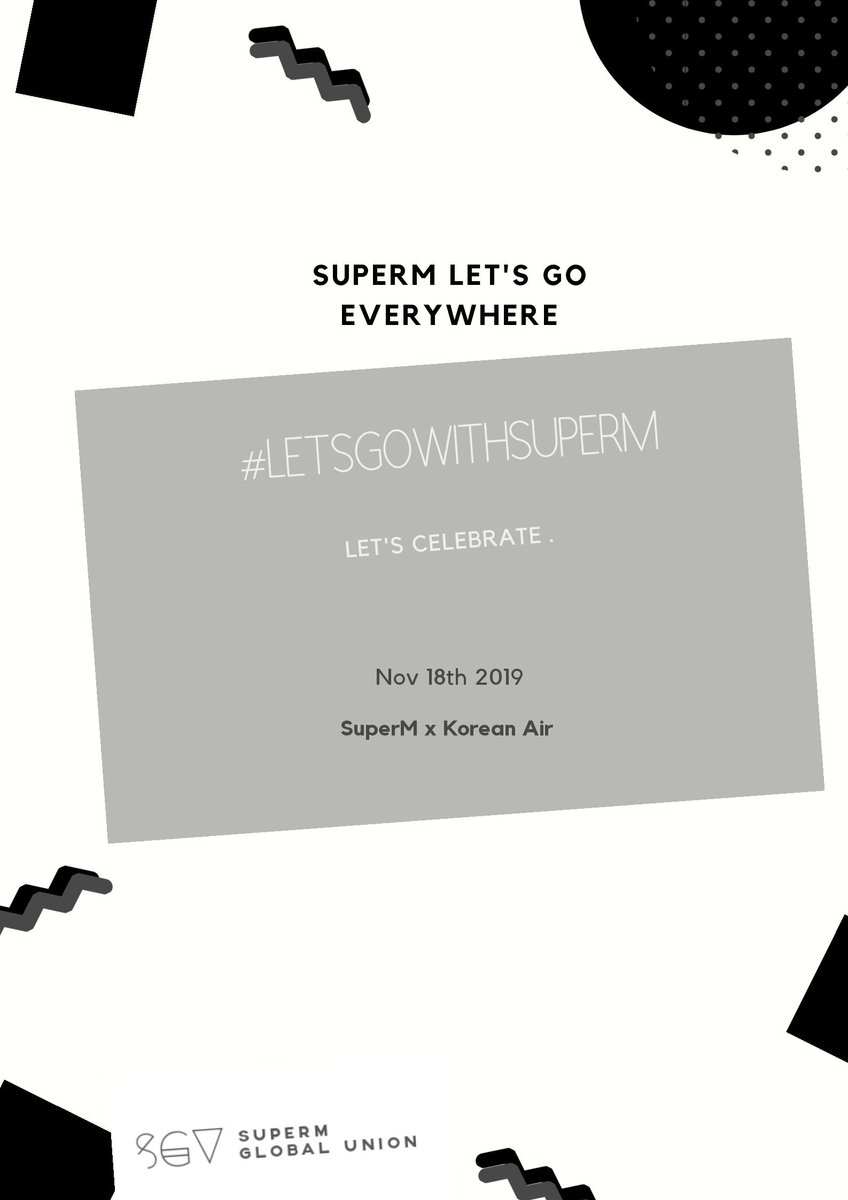 SuperMGlblUnion's tweet photo. Korean Air x SuperM
To celebrate this event join us using the following hashtag
#/LetsGoWithSuperM
Do not use it before Nov 18th once the surprise is released.
Don't forget to tag 👇
@SuperM #SuperM https://t.co/LEoSqcSCFl