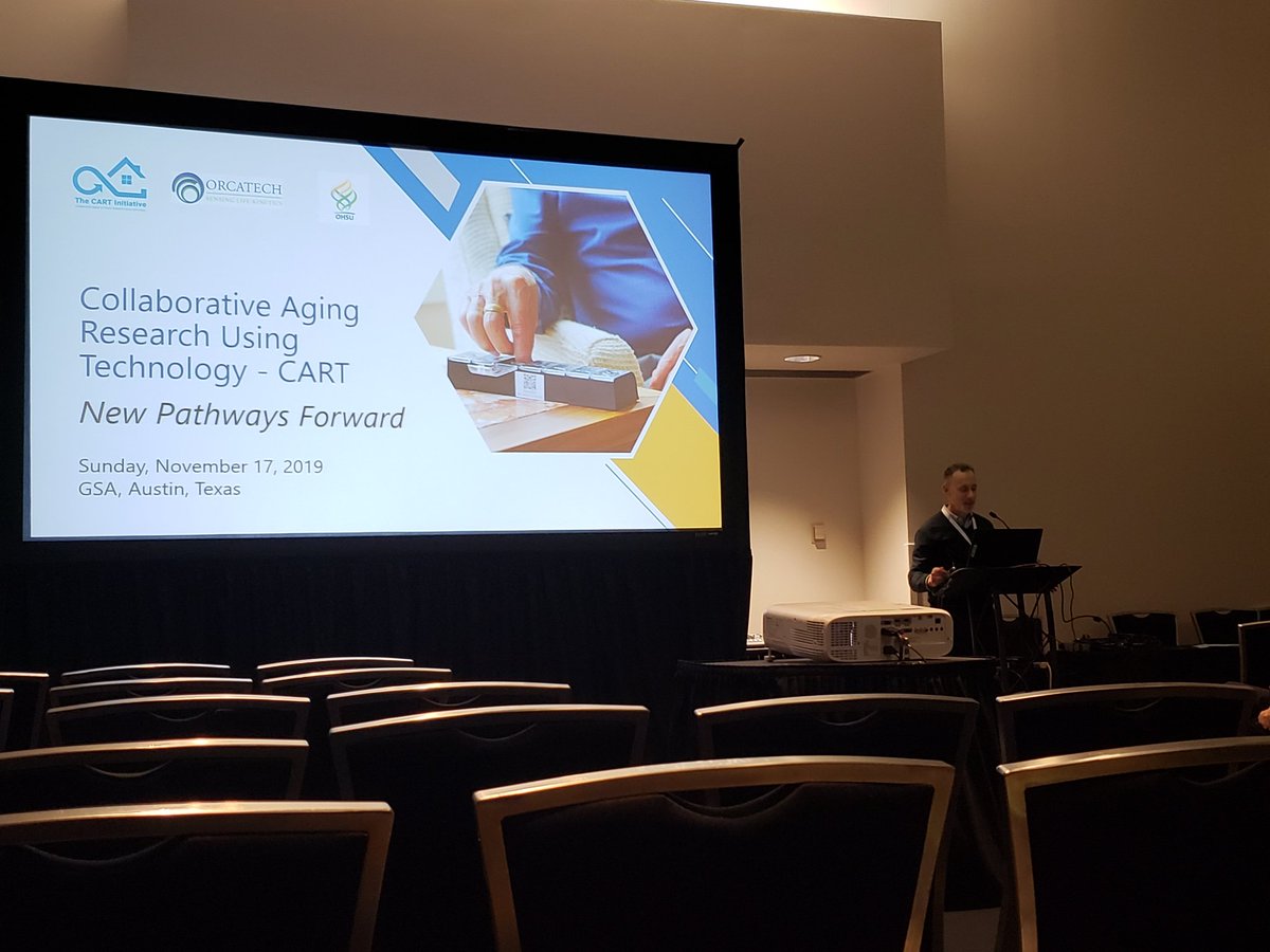 ORCATECH_nicole's tweet photo. Last, but certainly not least... Dr. Jeff Kaye talking about CART at #GSA2019 @OHSUBrain @Nina_BSil #SaveTheBestForLast https://t.co/dK2lxKH2m9