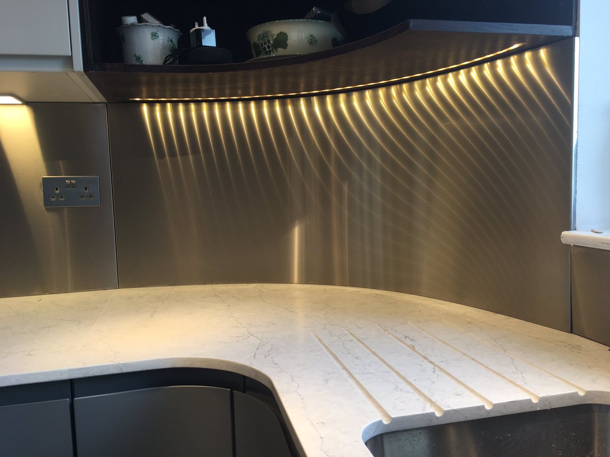 Gecanderson's tweet photo. Stainless steel splashbacks - supplied and installed to a residential apartment project in Hampstead. Designed by Prenton Kitchens, Salford. https://t.co/IpKfYLvyLe