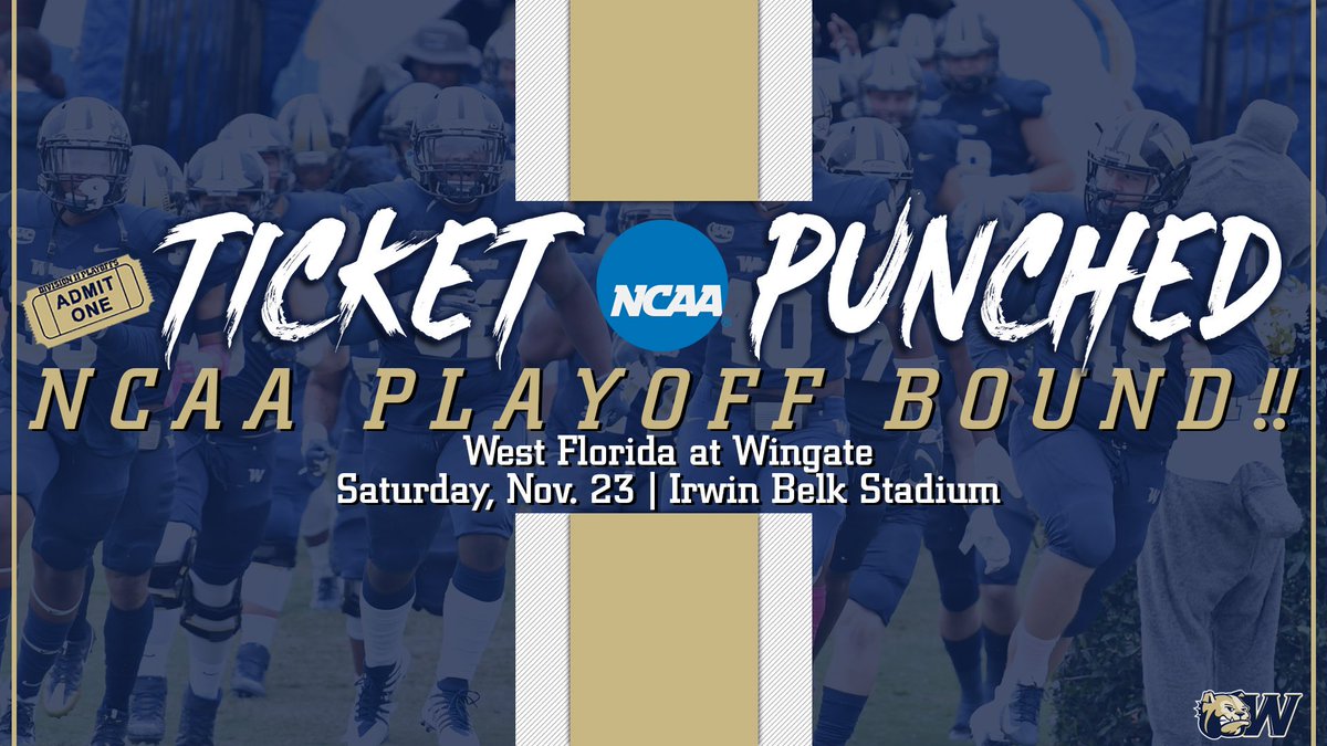 WU_Bulldogs's tweet photo. PLAY-OFF BOUND AGAIN!!

#17 @WingateFootball earns the #4 seed in the @NCAADII Super Region 2 and will HOST West Florida!! 

THIRD straight play-off bid for #WUFB

We'll see you at Irwin Belk Saturday #WingateNation 

STORY | https://t.co/YaAJteU4mS
#OneDog https://t.co/I02y4J4dSt
