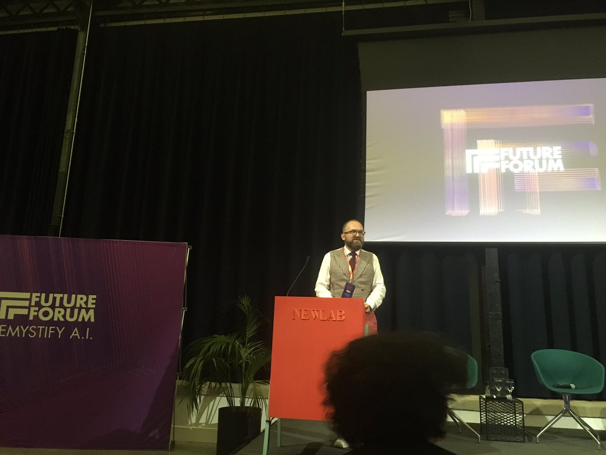 's tweet image. Welcome to the #FutureForum by @DWIH_NY Program Manager Dietrich Wolf Fenner! The futureforumnyc.com    @NewLab brings together some of the top minds in tech and governance from #Germany &amp;amp; the U.S. to #DemystifyAI . @futureforumnyc