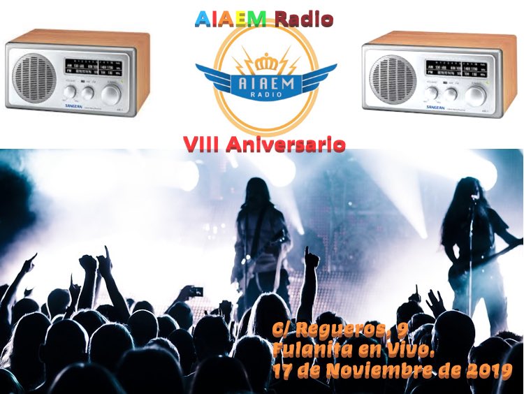#Hoy 17 de #noviembre / 20.30h.
ℹ️ 8º ANIVERSARIO DE #AIAEMRADIO #Benéfico
#Eventobenéfico a favor de la “#FundaciónMenudosCorazones”
🎫 Entradas gratuitas hasta completar aforo
📍 FULANITA DE TAL, Regueros 9 Madrid