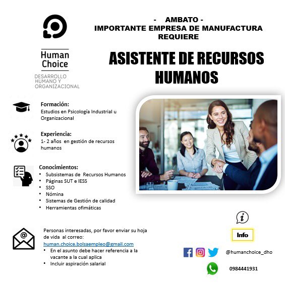 humanchoice_dho's tweet image. #Ambato #empleo #humanchoice #trabajo #rrhh