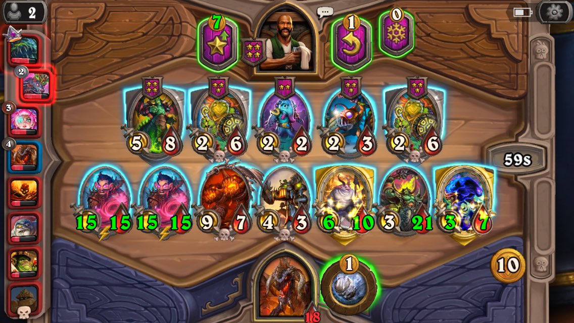 CrazyOldJay's tweet photo. #hearthstone #battlegrounds
#almostgotthere
This was the most developed board I’ve had in battlegrounds so far.
It was really fun but lost last match to bad luck on my attack targets.
Nefarion really good at getting rid of all those divine shields.
How’s your BGs going? https://t.co/bxiXYLcoqV
