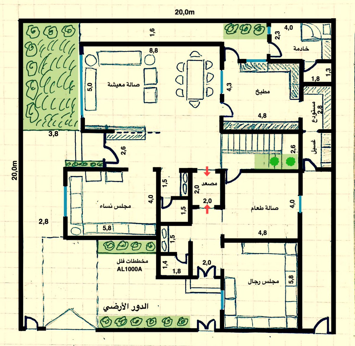 تصاميم فلل دورين تصميم فيلا سكنية على مساحة 500 متر مربع